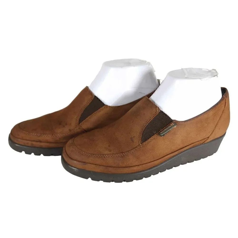 Mephisto Women's US 7 Brown Leather Slip-On Comfort Wedge Loafers